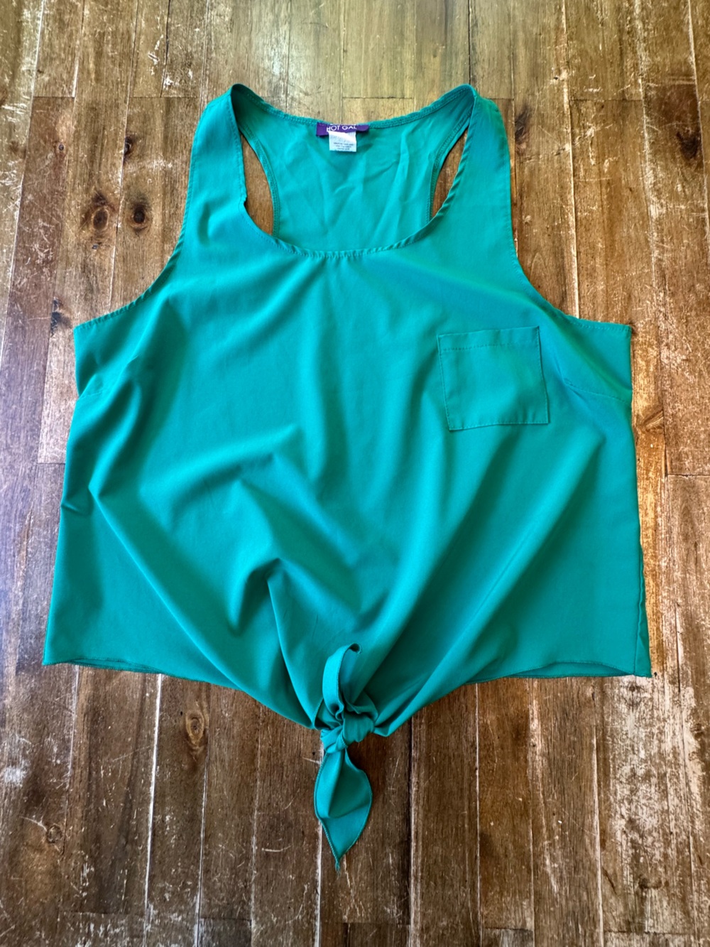 Hot Gal Brand Tie-Front Teal Racerback Tank Sz L